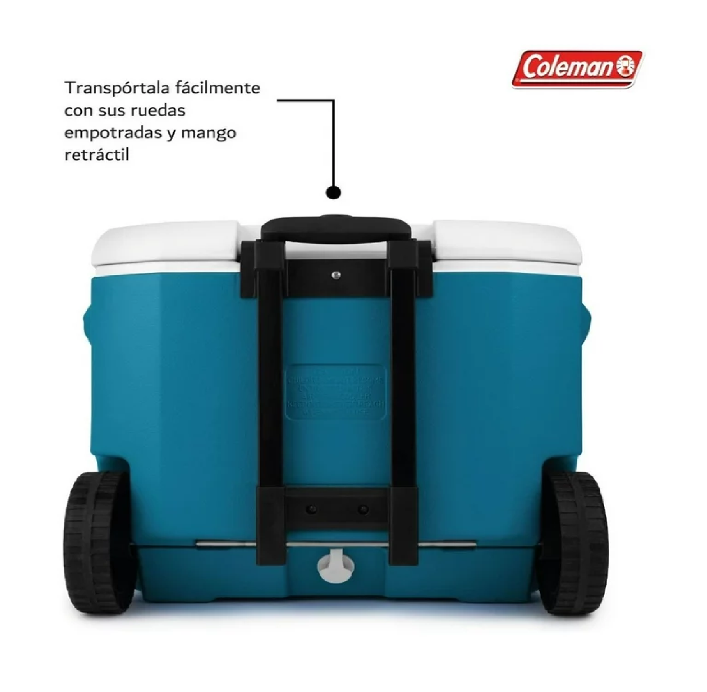 HIELERA CHILLER COLEMAN 60 QT, MANIJA TELESCÓPICA, AZUL