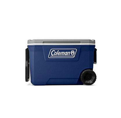 HIELERA COLEMAN 62 QT, TAPA CON MOLDE PORTAVASOS Y ASA ALARGADA, AZUL C/GRIS