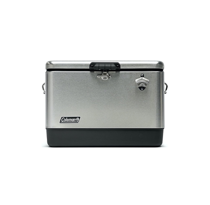 HIELERA COLEMAN 54 QT, ACERO INOXIDABLE, CON CINTURÓN, GRIS