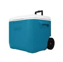 HIELERA CHILLER COLEMAN 60 QT, MANIJA TELESCÓPICA, AZUL
