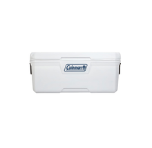 HIELERA MARINA COLEMAN 120 QT, ASA Y LLANTAS DE TRANSPORTE, BLANCO