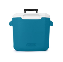 HIELERA CHILLER COLEMAN 28 QT, ASA RETRÁCTICL Y LLANTAS, AZUL