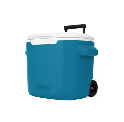 HIELERA CHILLER COLEMAN 28 QT, ASA RETRÁCTICL Y LLANTAS, AZUL