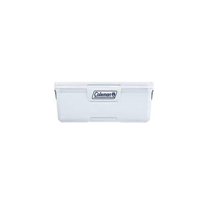 HIELERA MARINA COLEMAN 150 QT, ASA Y LLANTAS DE TRANSPORTE, BLANCO