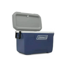 HIELERA COLEMAN 52 QT, TAPA CON MOLDE PORTAVASOS Y ASAS, AZUL C/ GRIS