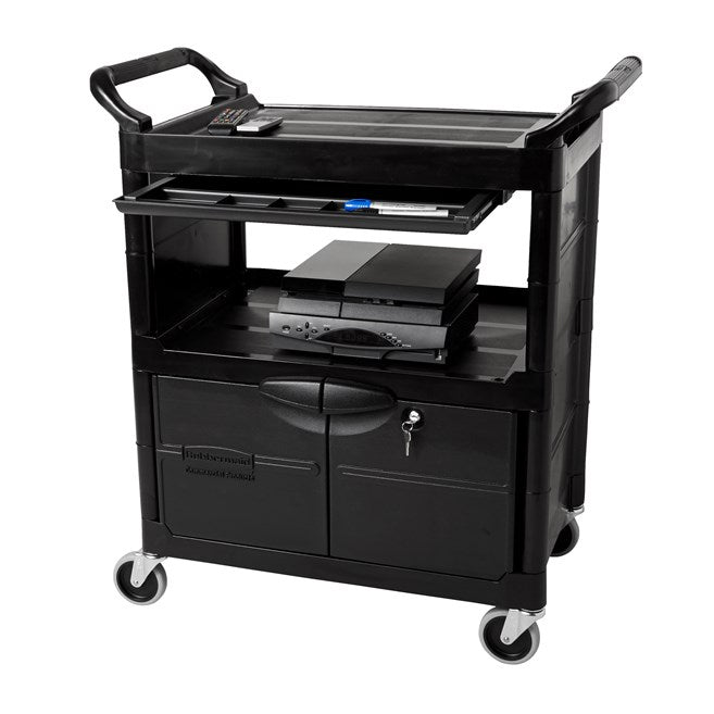 CARRO DE SERVICIO CON PUERTAS, CERRADURA, CAJÓN CORREDIZO, RUEDAS GIRATORIAS DE 10.2 CM, 200 LBS