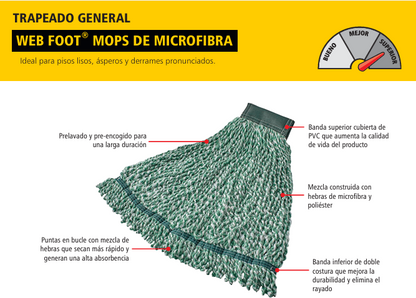 MOP HÚMEDO HILO DE MICROFIBRA MEDIANO WEB FOOT 5", VERDE